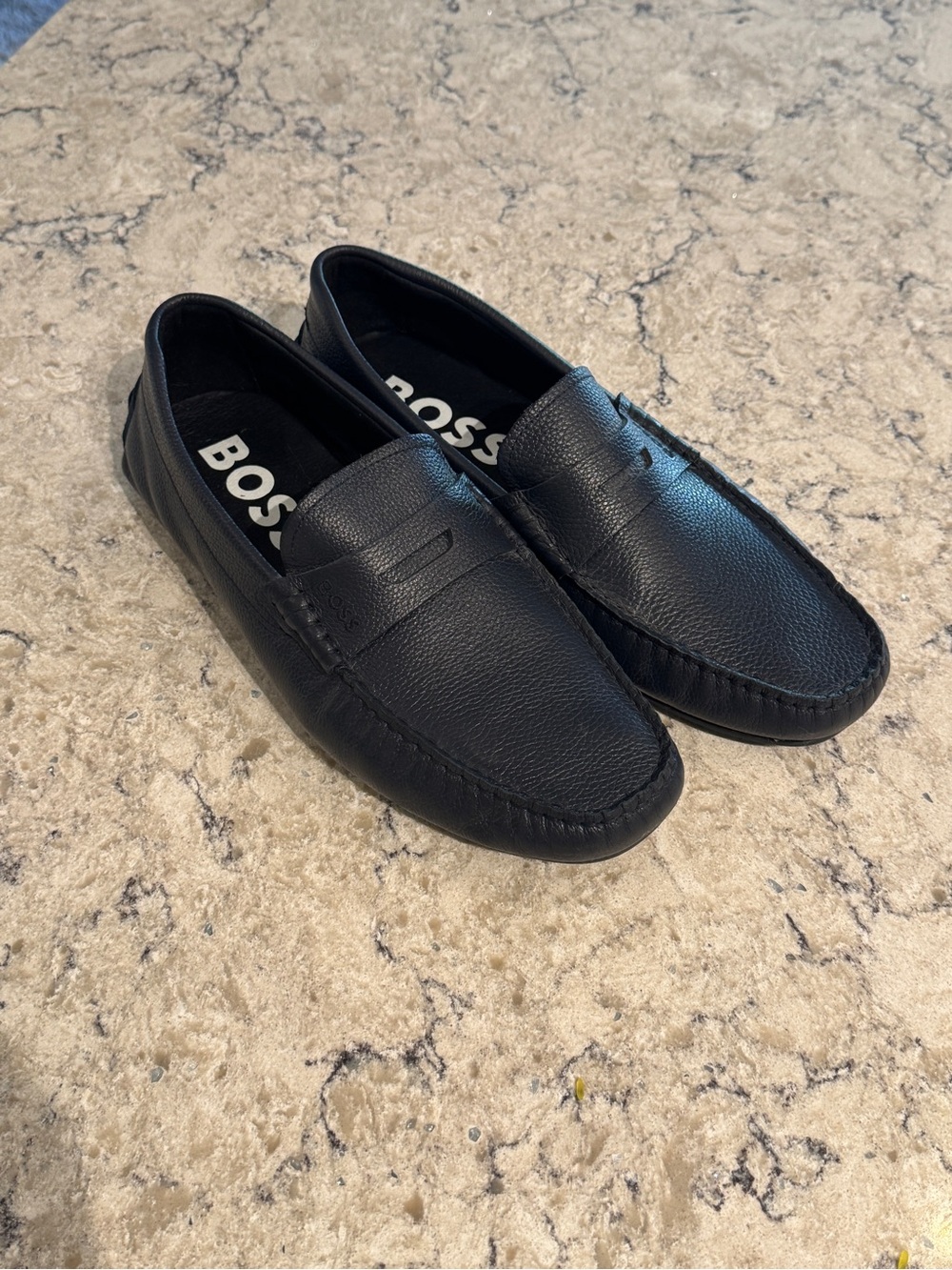BOSS Blue Leather Slip-On Penny Loafers